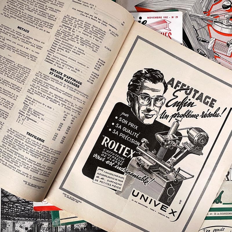 revue fers et quincaillerie machines métallique technique spécialisée ancienne vintage industrielle 1952 1955