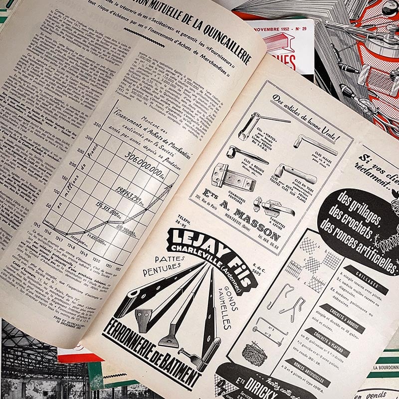 revue fers et quincaillerie machines métallique technique spécialisée ancienne vintage industrielle 1952 1955