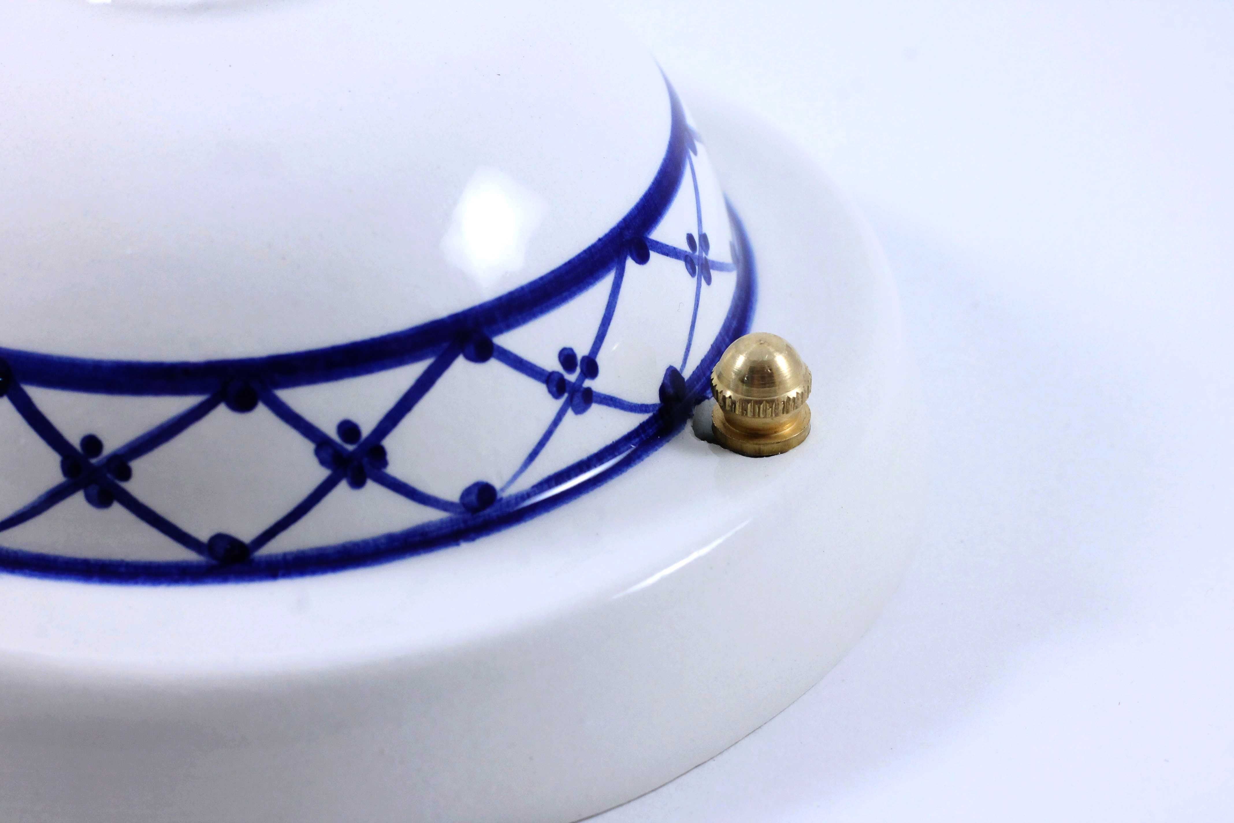 rosace large grande électricité vintage porcelaine céramique art deco frise décor bleu 125mm 12,5cm