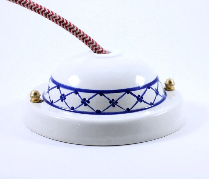 rosace large grande électricité vintage porcelaine céramique art deco frise décor bleu 125mm 12,5cm