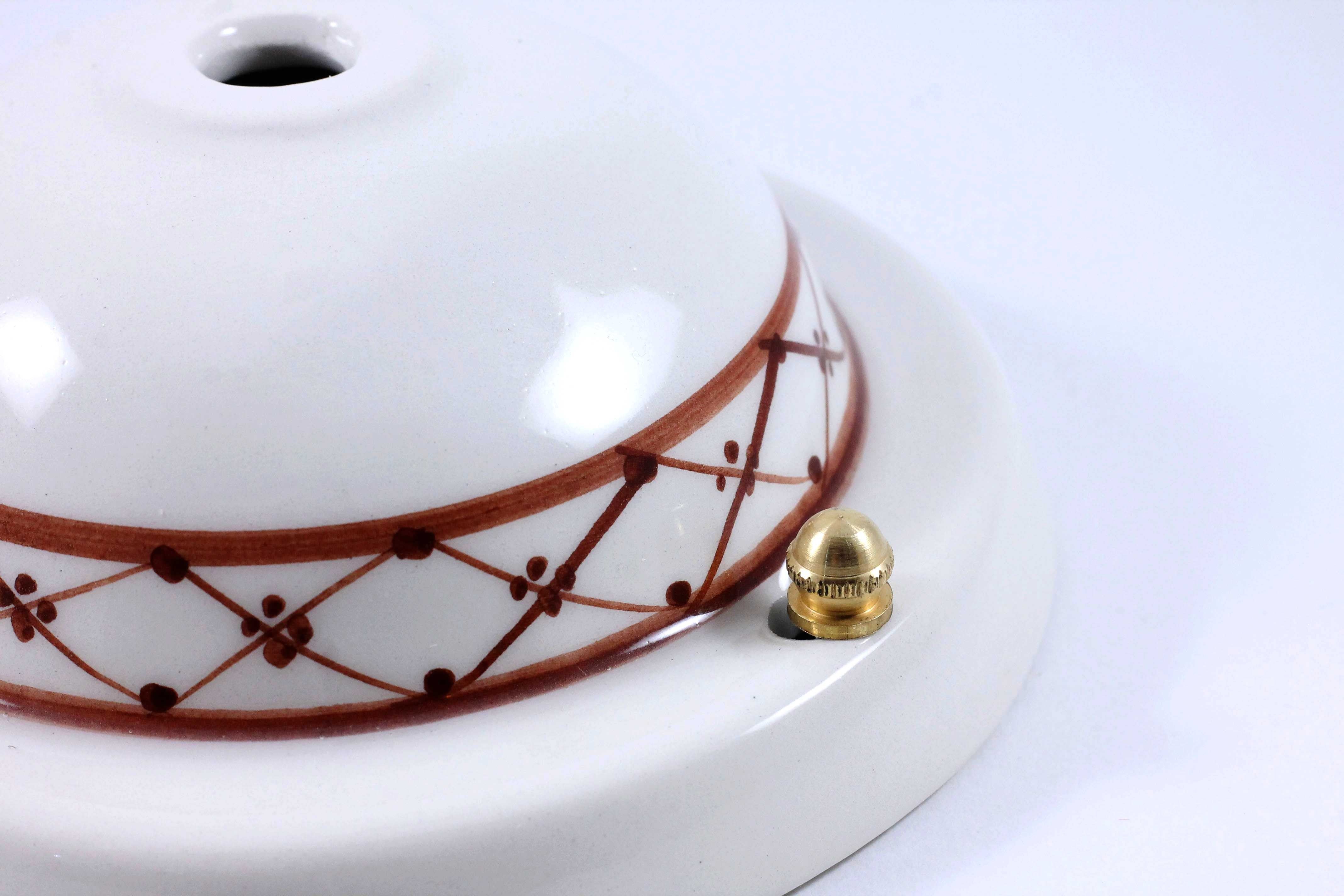 rosace large grande électricité vintage porcelaine céramique art deco frise décor rouge 125mm 12,5cm