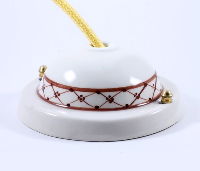 rosace large grande électricité vintage porcelaine céramique art deco frise décor rouge 125mm 12,5cm