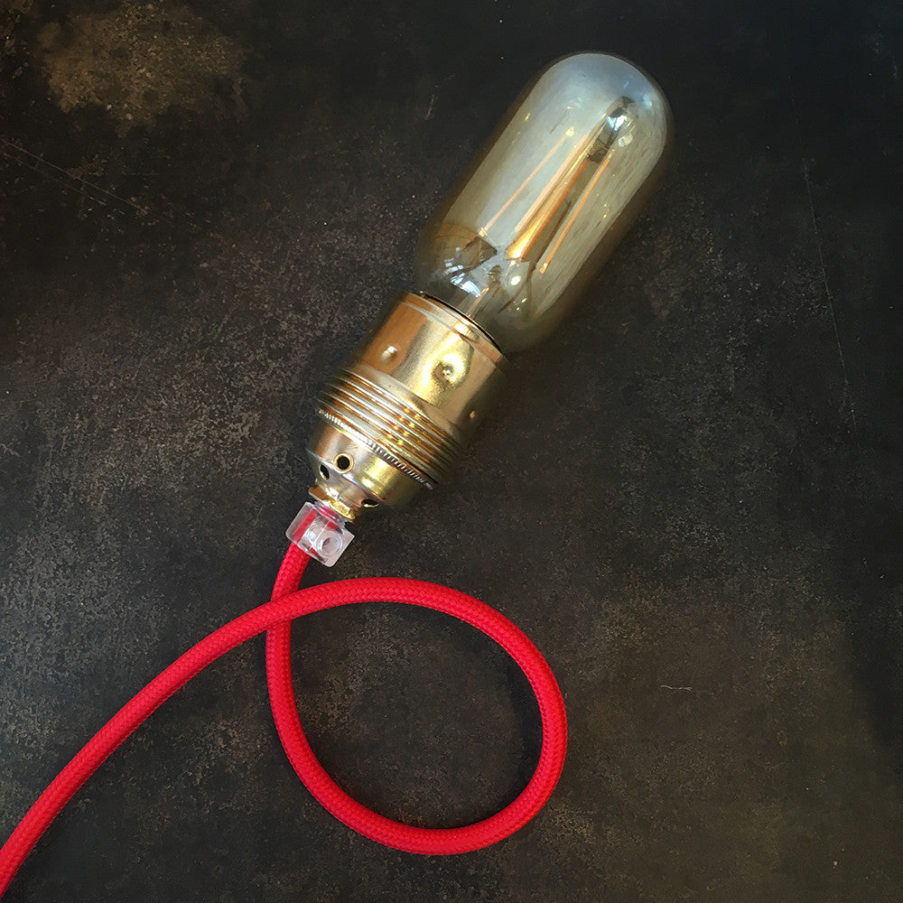 cable electrique fil textile vintage tissu rouge rond lampe luminaire