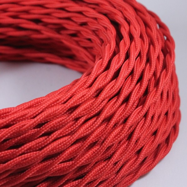 cable electrique couleur fil textile vintage tissu rouge torsadé coloré lampe luminaire