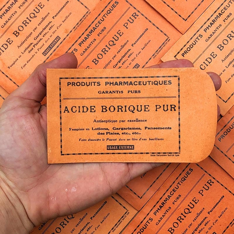 sachet acide borique rouge pharmacie ancien stock vintage 1940 1930 emballage