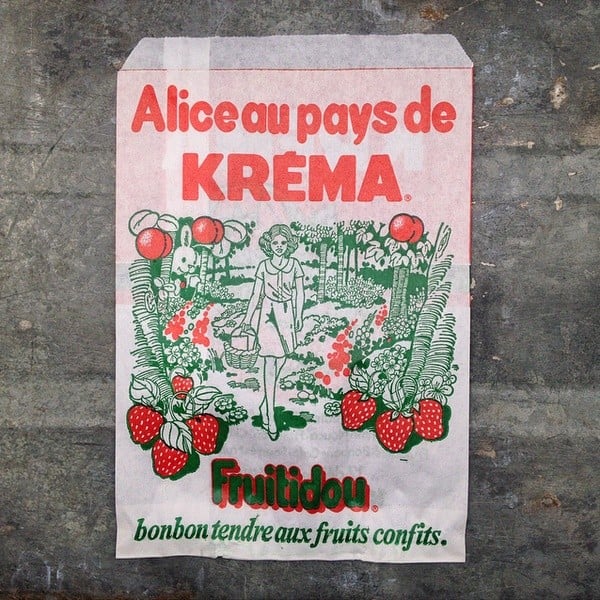 sachet ancien confiserie épicerie kréma alice au pays de fruitidou 1960 1970