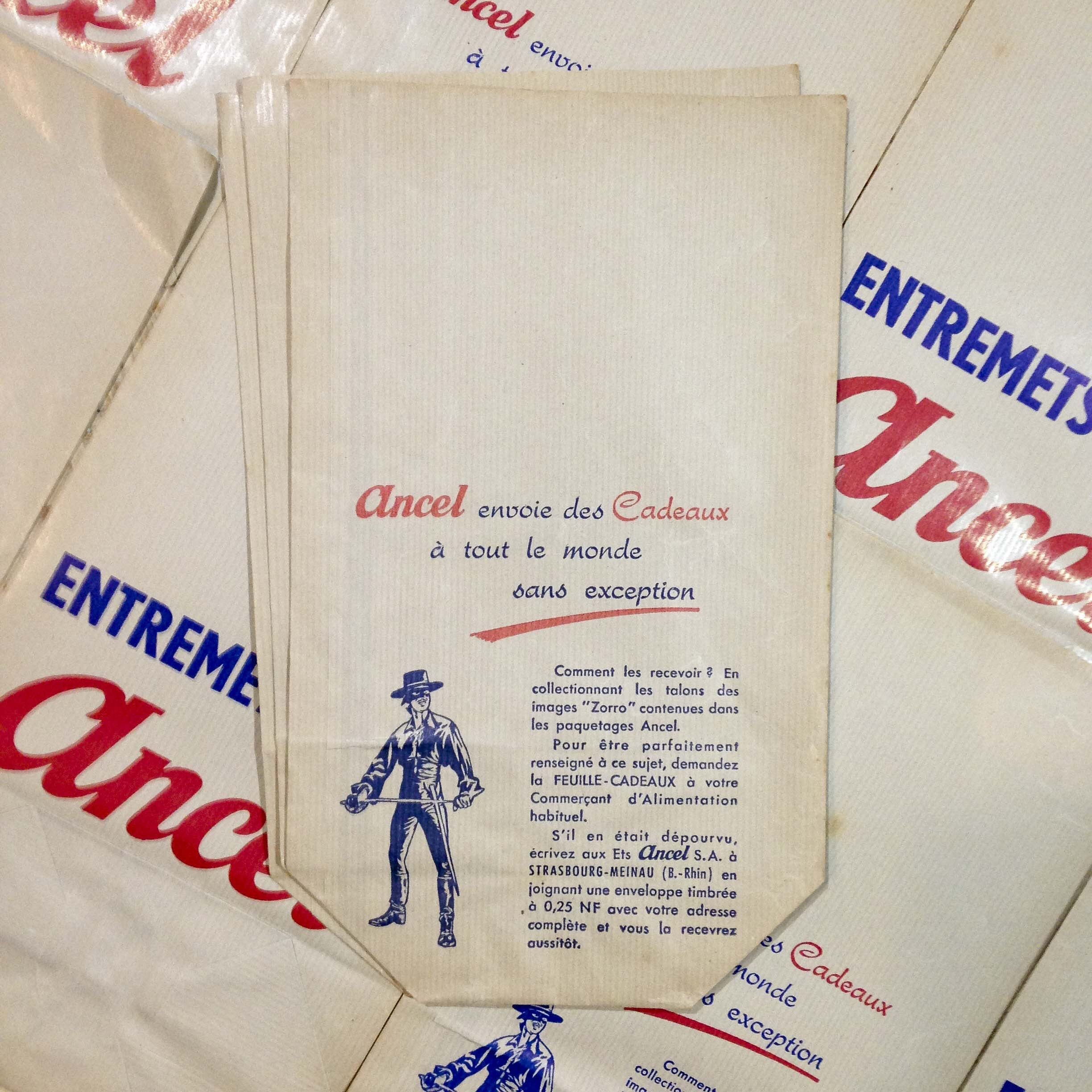 sachet entremets flans ancien vintage ancel zorro papier épicerie 1960