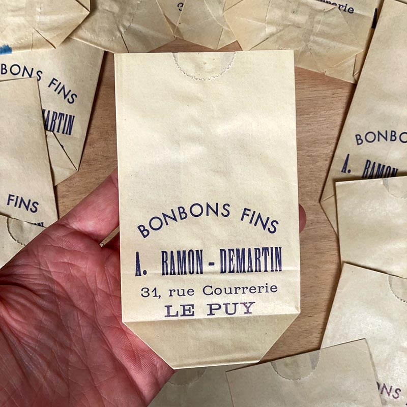 petit sachet ancien bonbons fins ramon demartin le puy confiserie ancienne 1950 1960 papier emballage