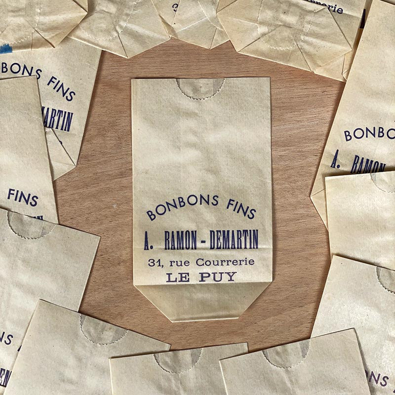 petit sachet ancien bonbons fins ramon demartin le puy confiserie ancienne 1950 1960 papier emballage