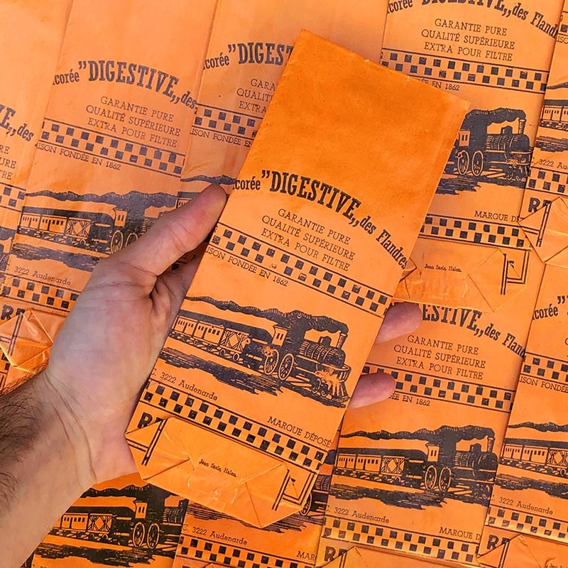 sachet papier orange 1930 chicorée la digestive des flandres ancien ancienne vintage train locomotive