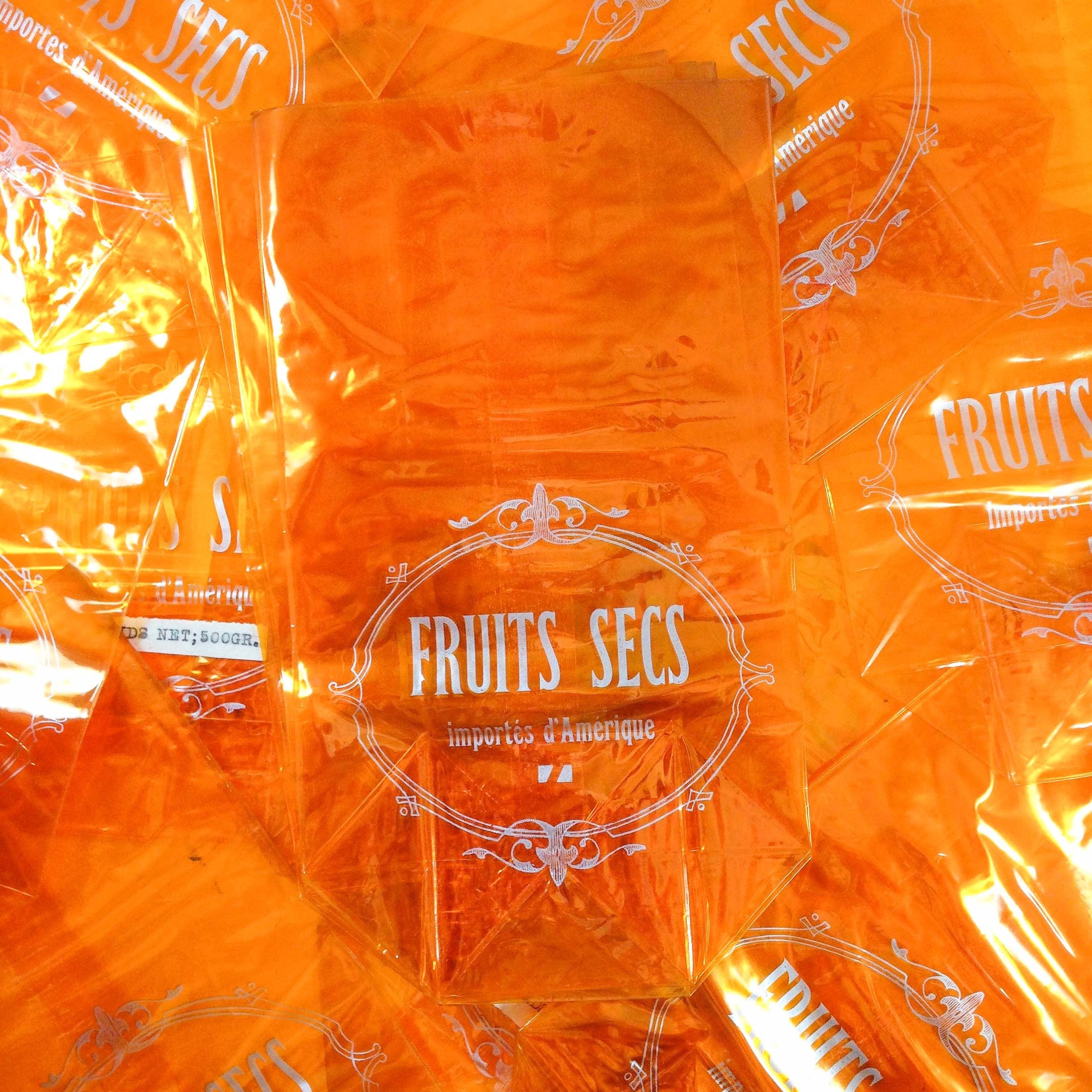 sachet fruits secs plastique ancien vintage épicerie 1960