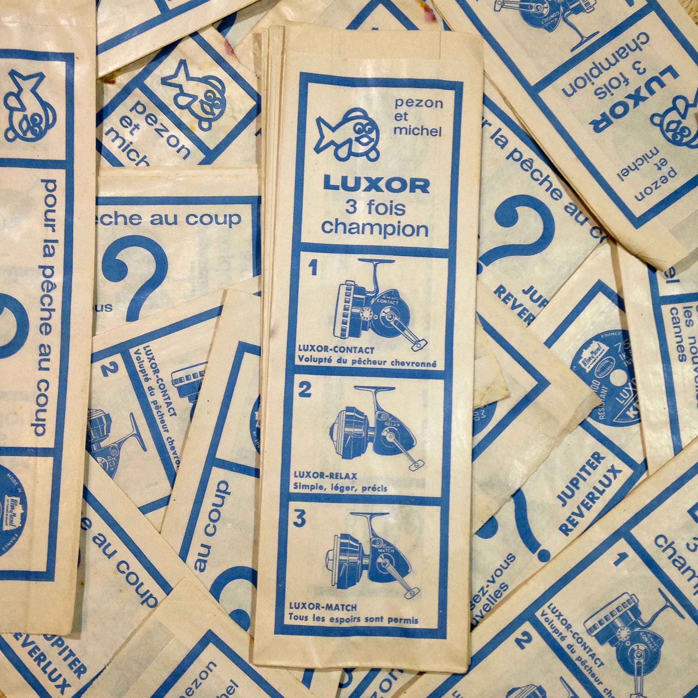 sachet pêche ancien vintage papier pezon michel magasin 1960