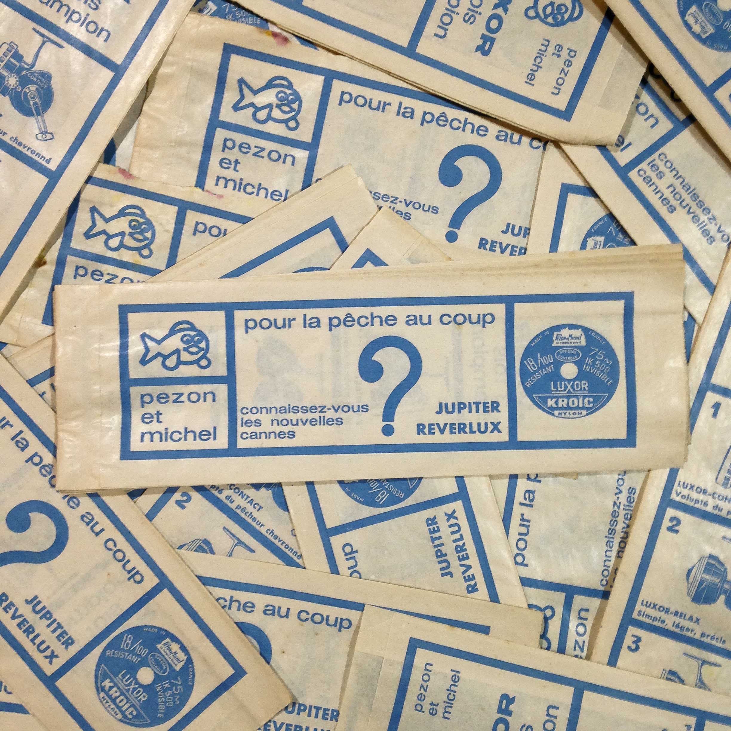 sachet pêche ancien vintage papier pezon michel magasin 1960