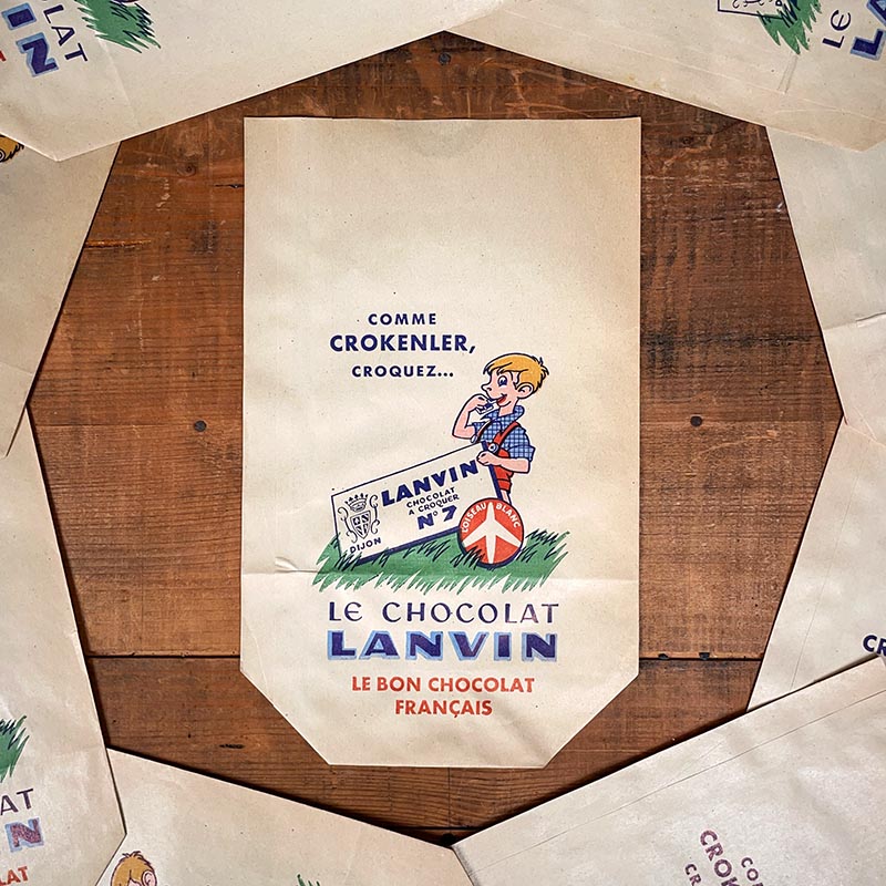 sachet ancien chocolat lanvin crokenler 1960 épicerie emballage vintage