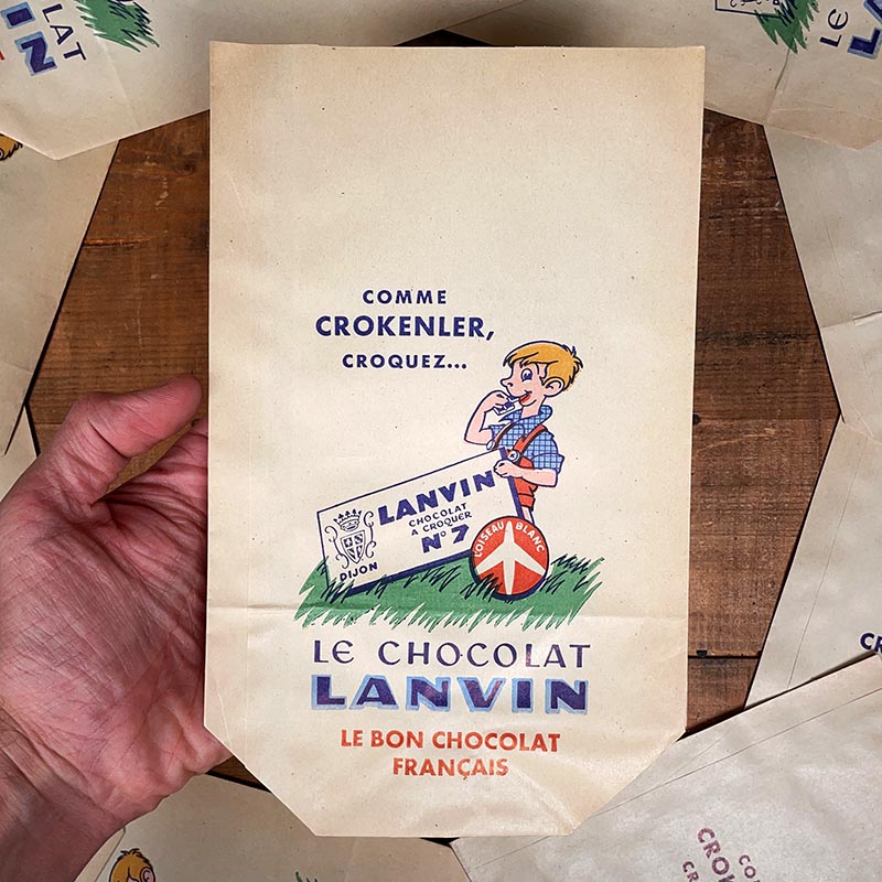 sachet ancien chocolat lanvin crokenler 1960 épicerie emballage vintage
