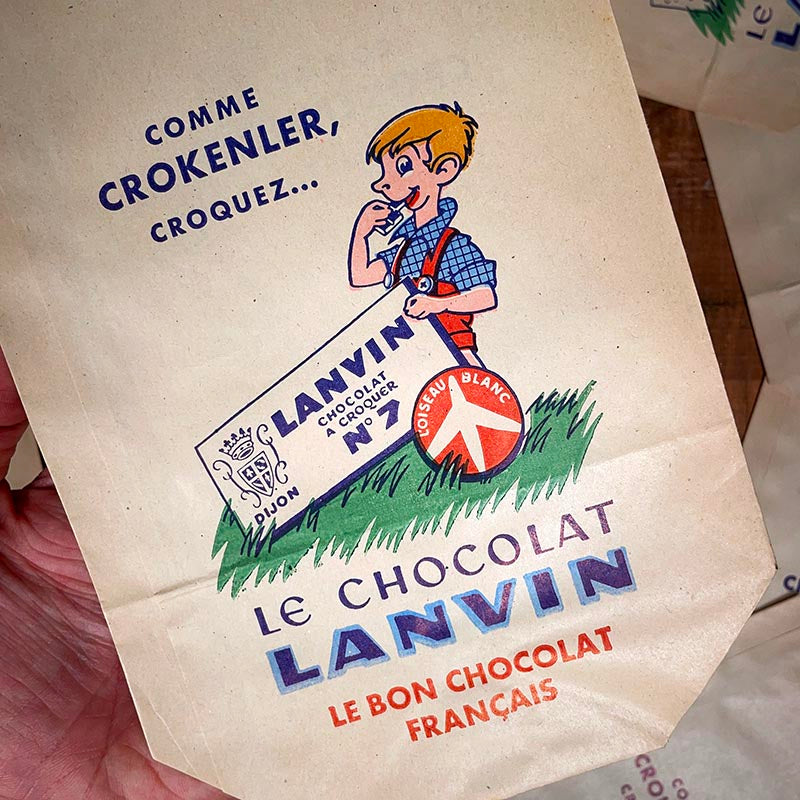 sachet ancien chocolat lanvin crokenler 1960 épicerie emballage vintage