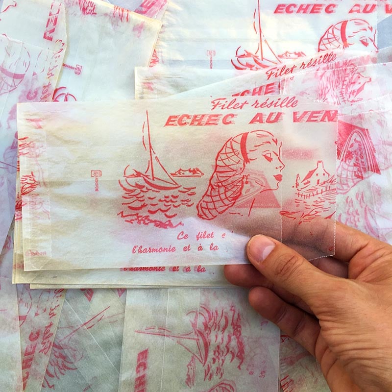 sachet ancien filet resille cheveux illustration emballage papier vintage 1960