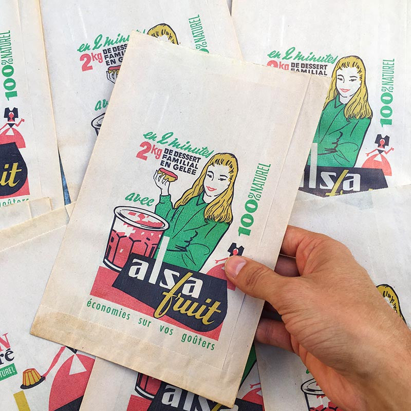 sachet ancien alsa fruit illustration emballage papier vintage 1960