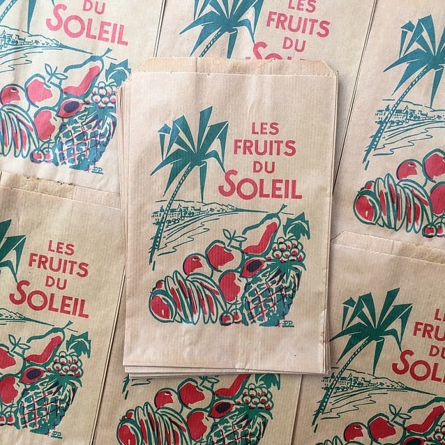 sachet papier ancien vintage fruits du soleil épicerie 1960