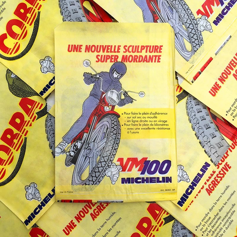 sachet emballage michelin cobra pneu moto 1970 ancien vintage vm100 chambre air illustration
