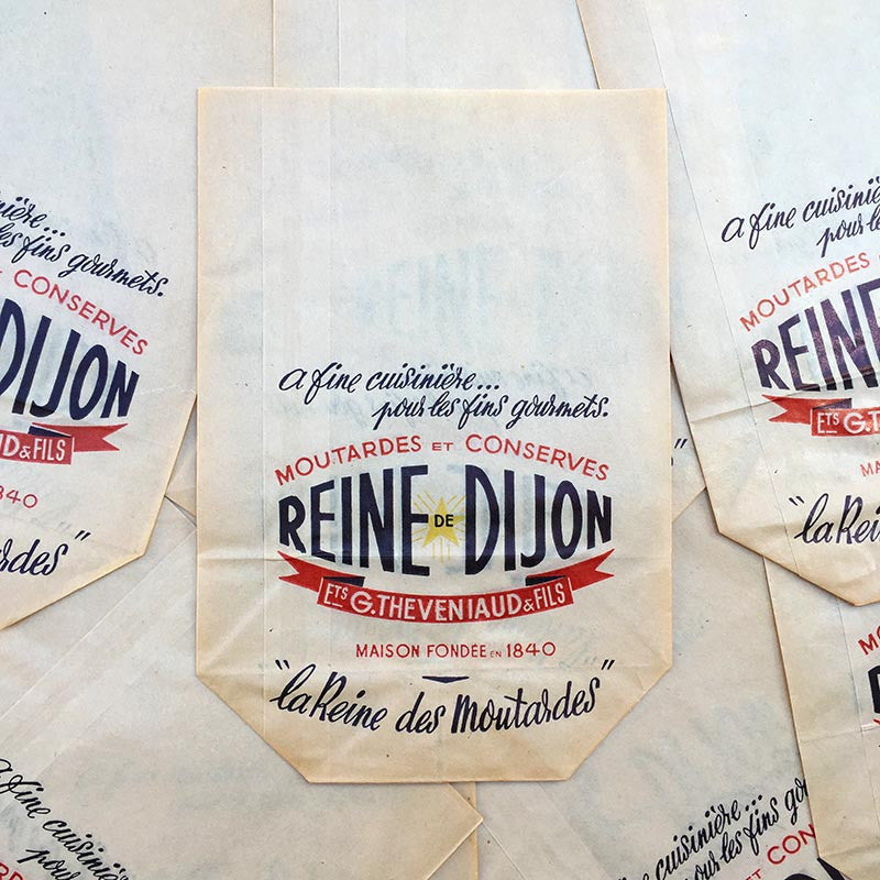 sachet ancien moutarde dijon cuisine conserve illustration emballage papier vintage 1960