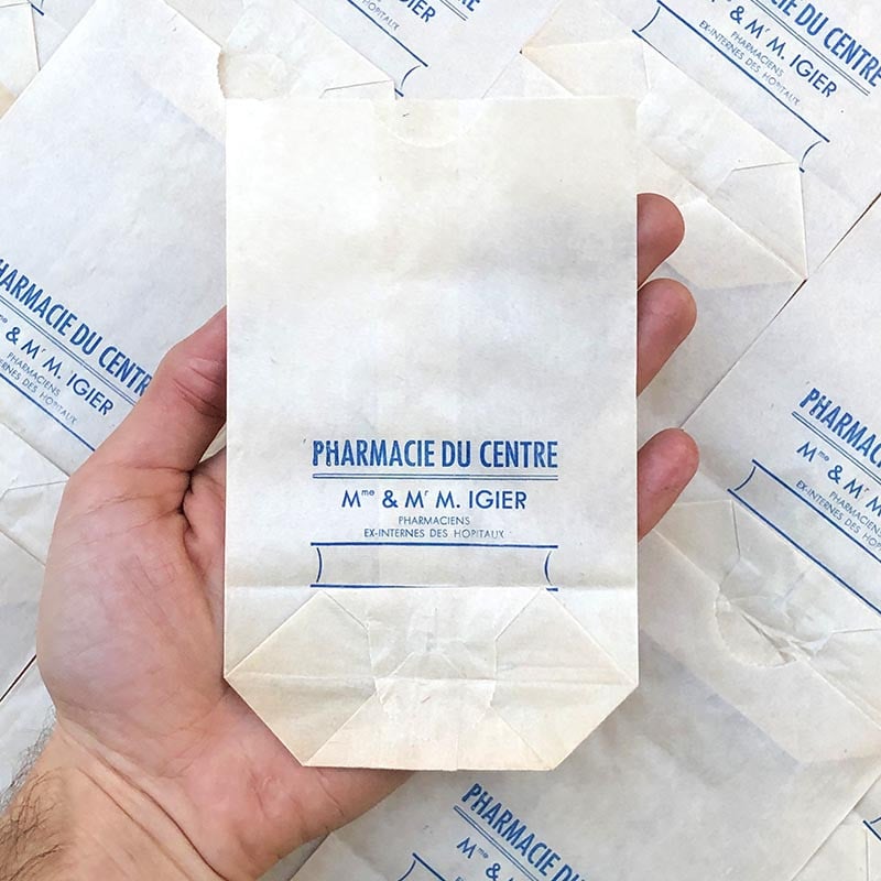 sachet pharmacie du centre m mme igier macon ancien stock vintage 1940 1930 emballage soufflet