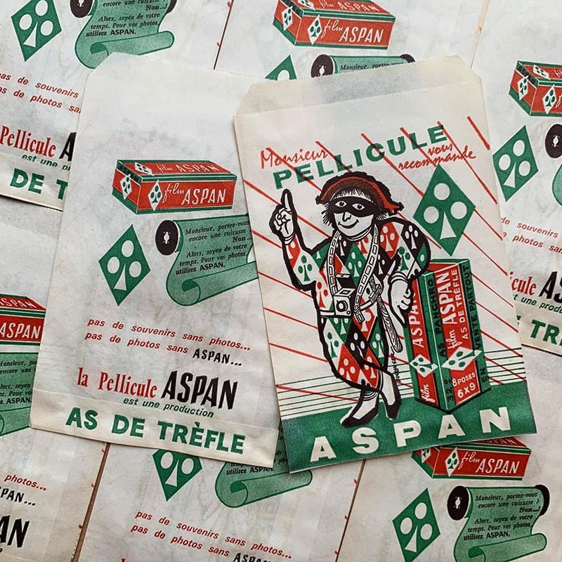 pochette sachet kraft kaspan as de trefle film epreuve tirage photo photographe vintage ancien 1950 1940