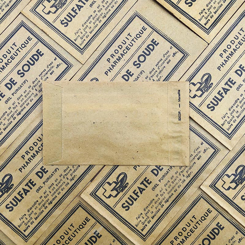 sachet sulfate de soude jaune pharmacie ancien stock vintage 1940 1930 emballage