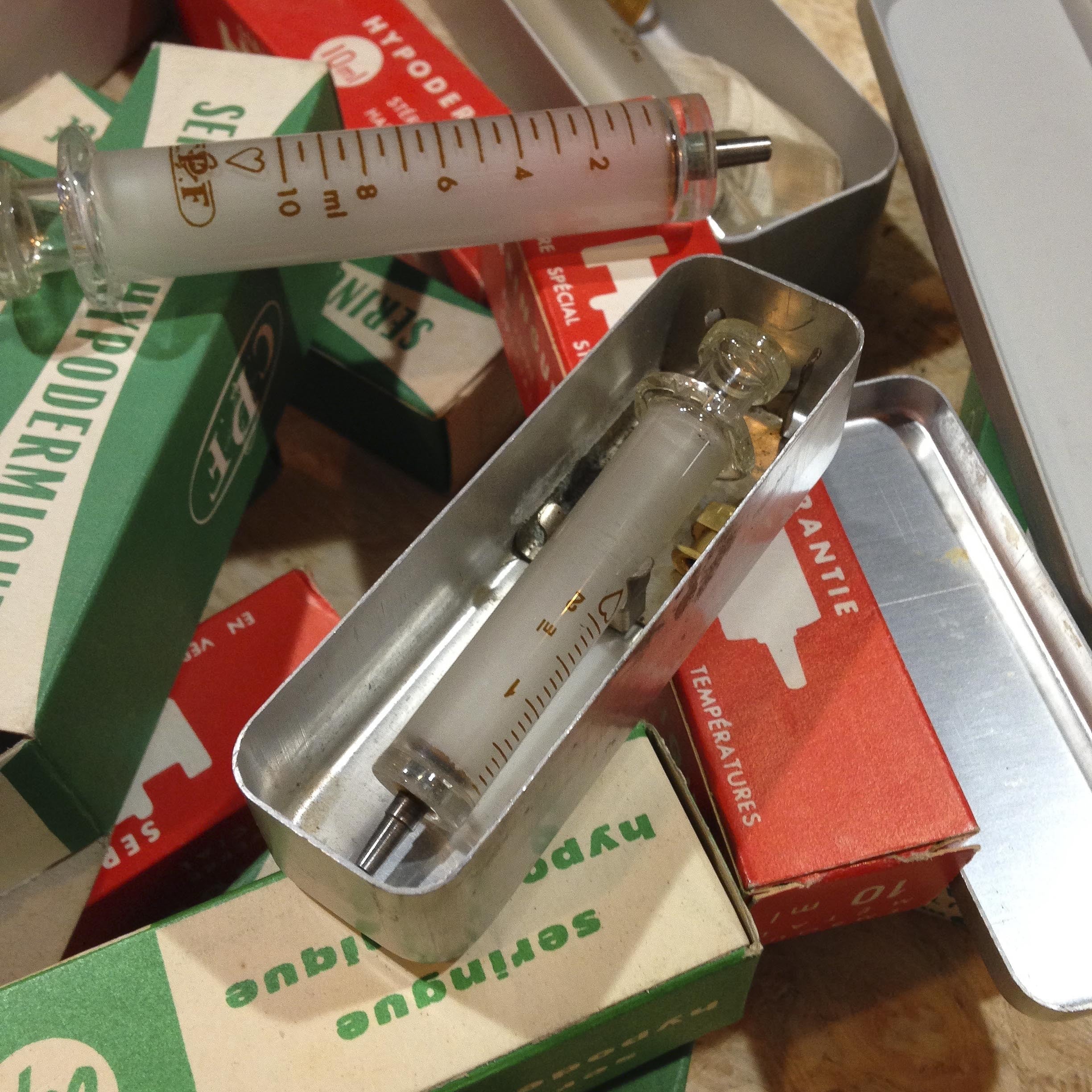 seringue hypodermique ancien vintage verre pharmacie 1950