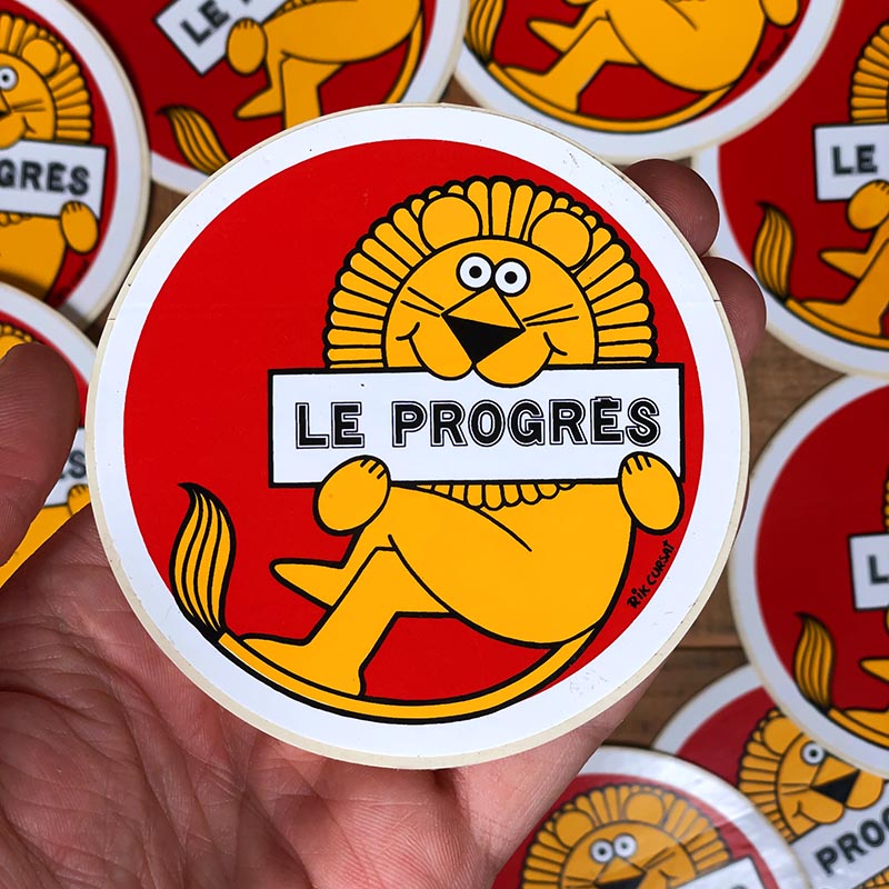 sticker autocollant le progrès lion journal de lyon illustration Rik Cursat 1970 1980