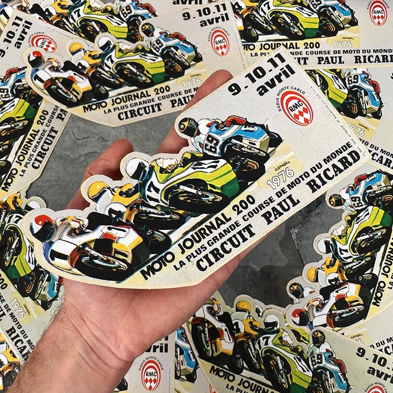 sticker autocollant moto journal 200 circuit paul ricard 1976 sport vintage photo course moto gp