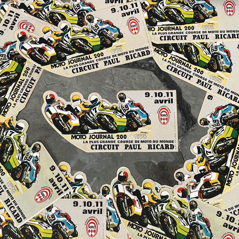 sticker autocollant moto journal 200 circuit paul ricard 1976 sport vintage photo course moto gp