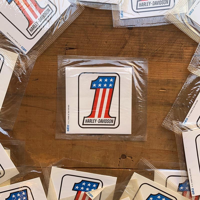 sticker saucissons géo geo harley davidson moto garage voiture ancienne 1970 1980 autocollant ancien vintage