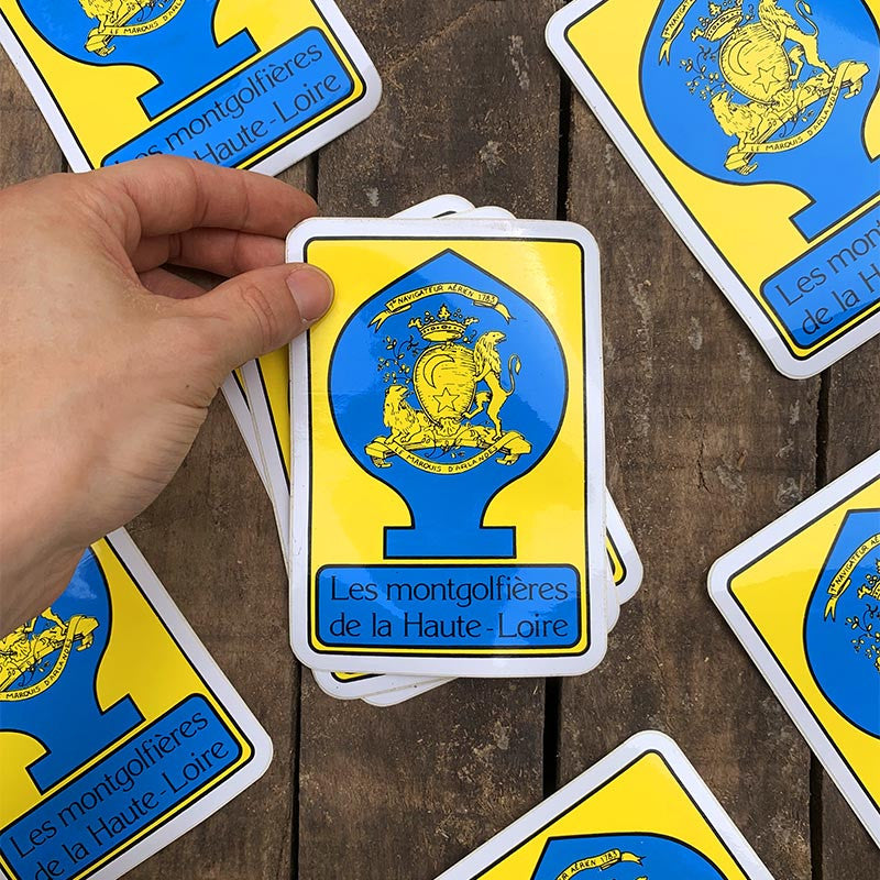 sticker les montgolfières de la haute loire 1995 jaune bleu autocollant ancien vintage