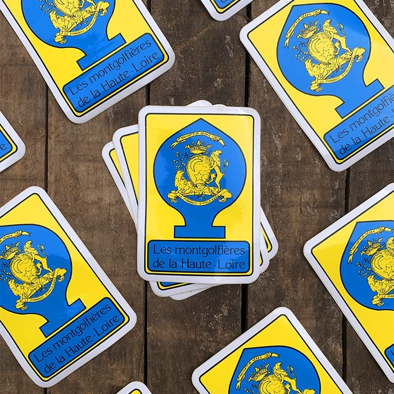 sticker les montgolfières de la haute loire 1995 jaune bleu autocollant ancien vintage