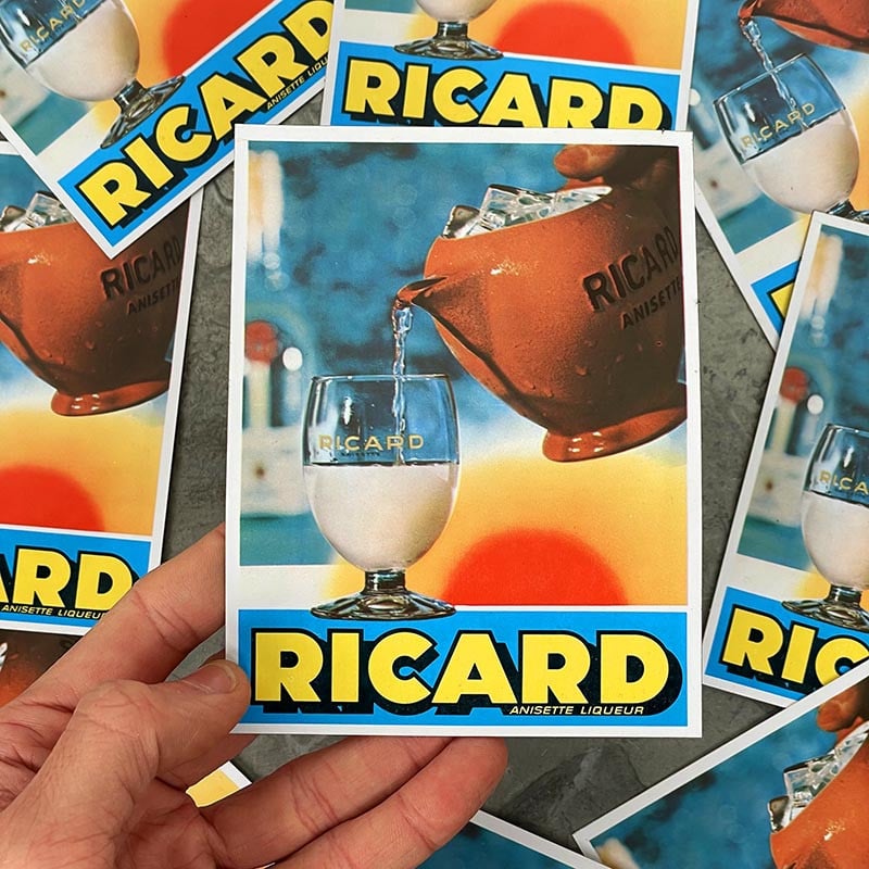 sticker autocollant ancien vintage ricard anisette liqueur 1980 pichet restaurant bar