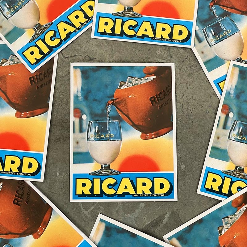 sticker autocollant ancien vintage ricard anisette liqueur 1980 pichet restaurant bar