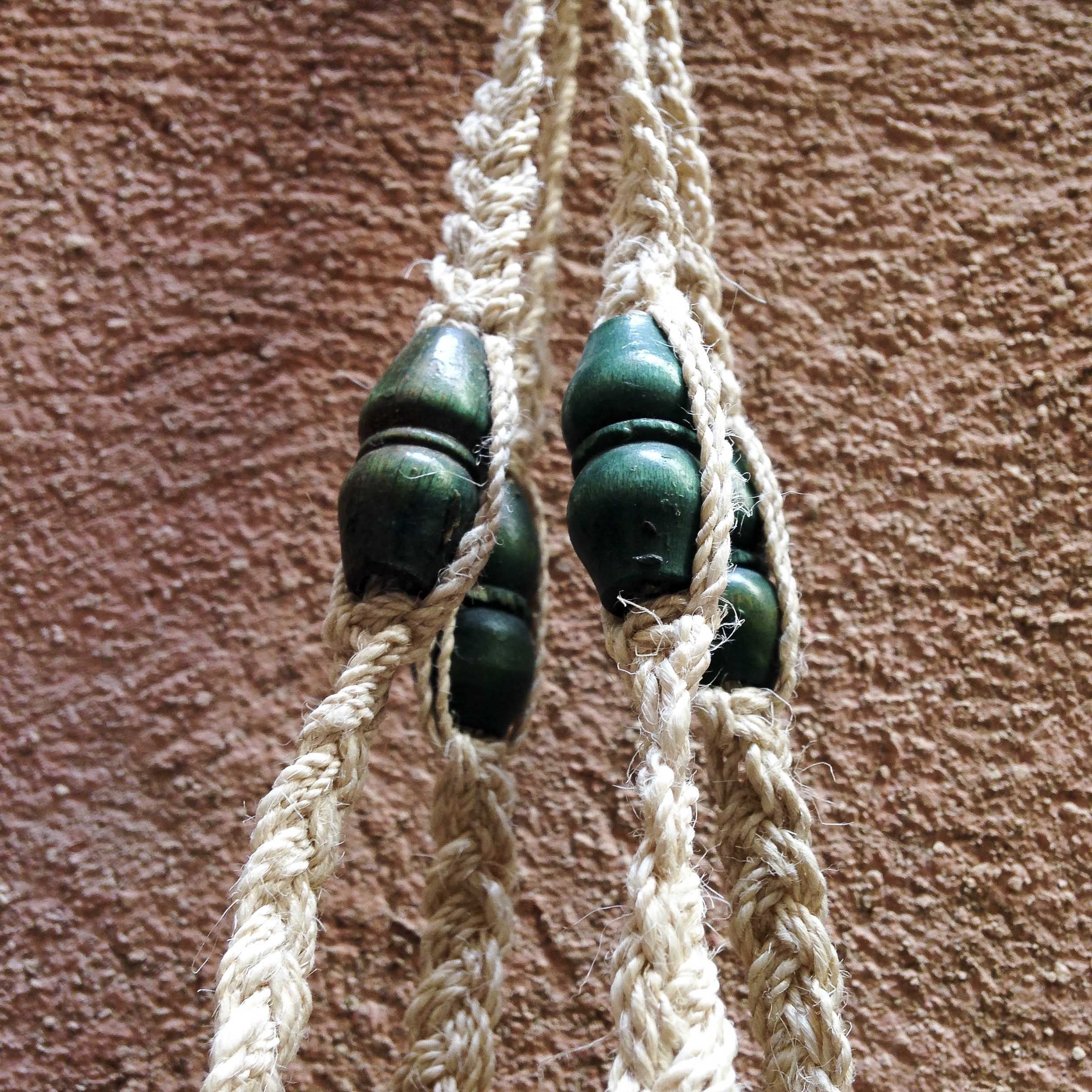 suspension macramé perles bois peintes ancien vintage 1980 usine pot fleurs