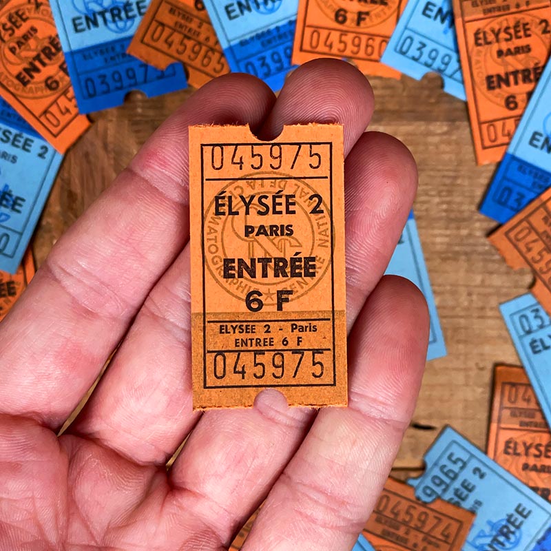 ticket de cinéma ancien séance papier petit 1960 1970 france français vintage élysée 2 paris