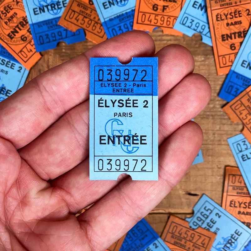 ticket de cinéma ancien séance papier petit 1960 1970 france français vintage élysée 2 paris