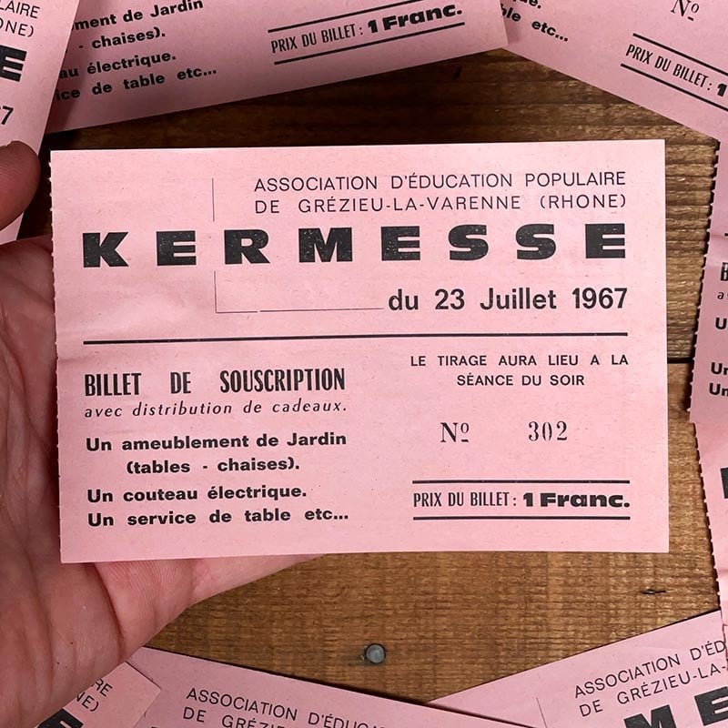 ticket de kermesse loterie 1967 grezieu la varenne france ancien vintage