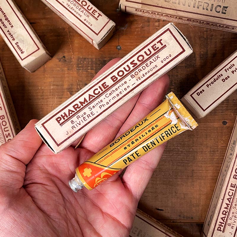 tube pate dentifrice à la glycérine ancien pharmacie bousquet 1930 dent vintage métallique