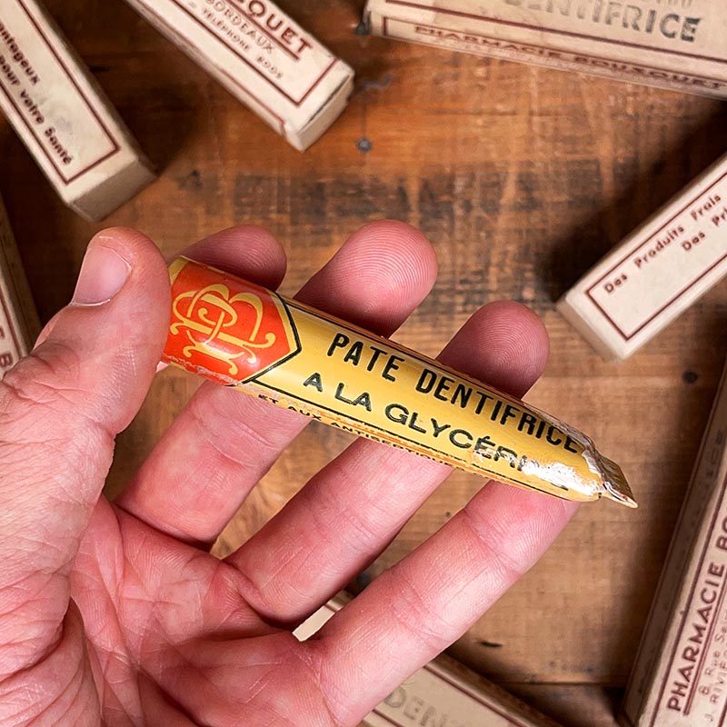 tube pate dentifrice à la glycérine ancien pharmacie bousquet 1930 dent vintage métallique
