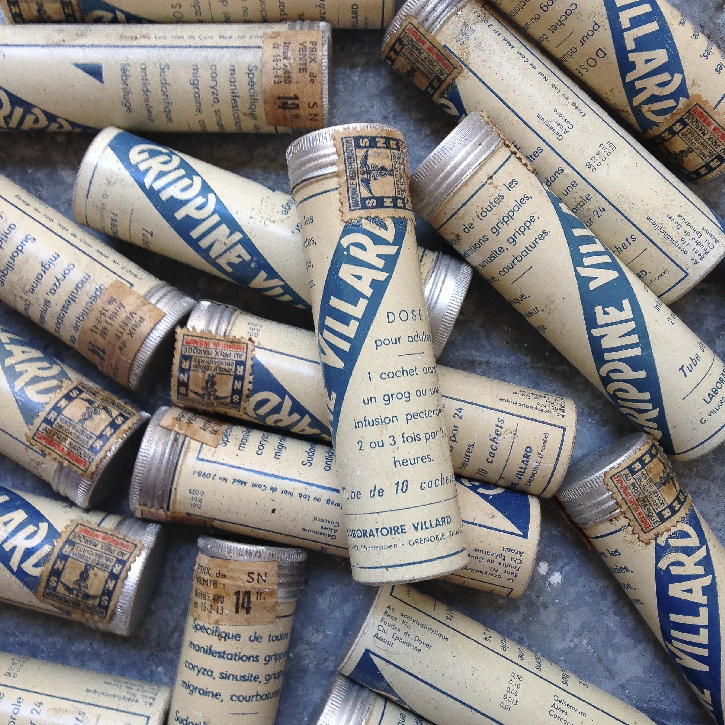 ancien vintage tube grippine villard 1940 pharmacie médicament
