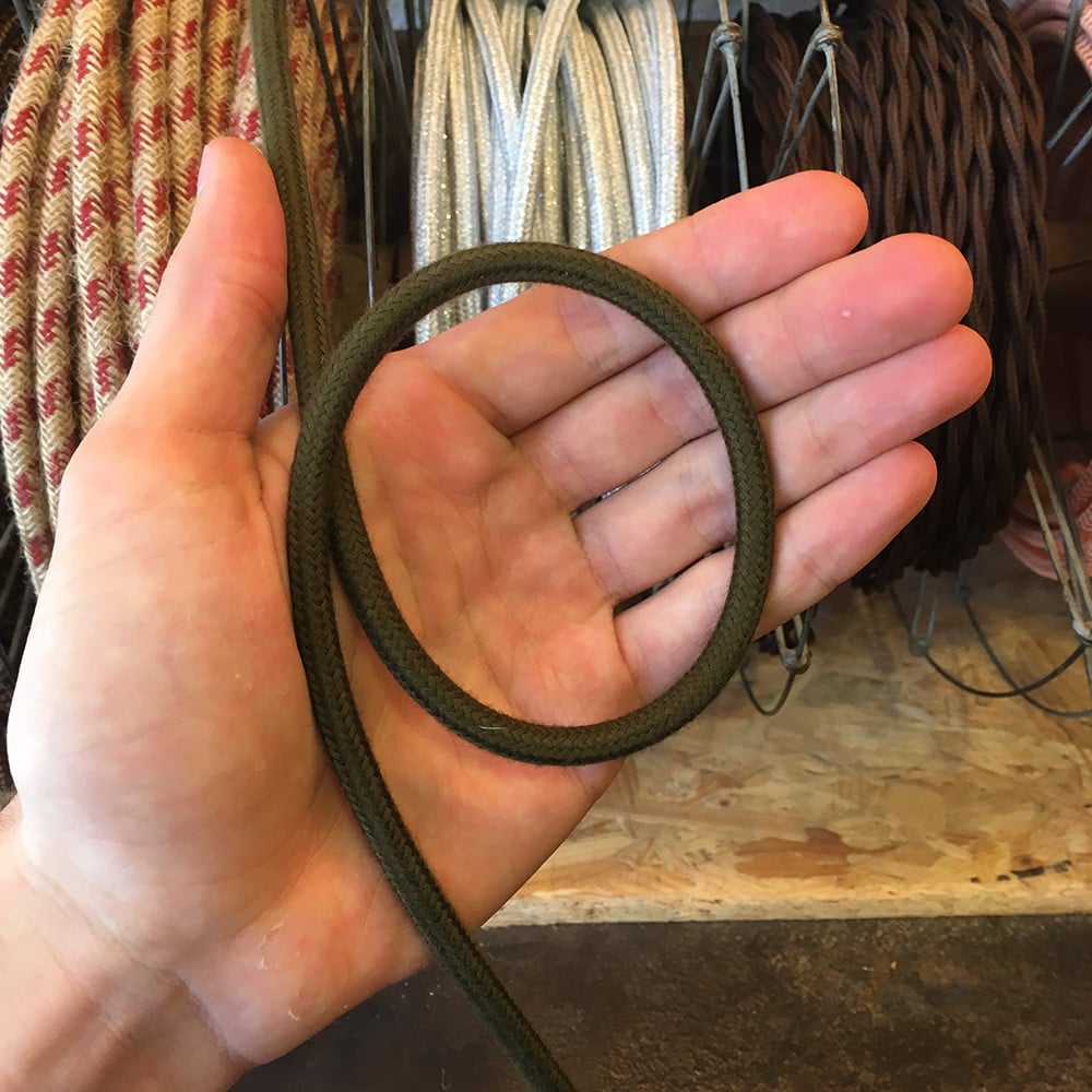 cable electrique fil textile vintage tissu vert militaire armée rond