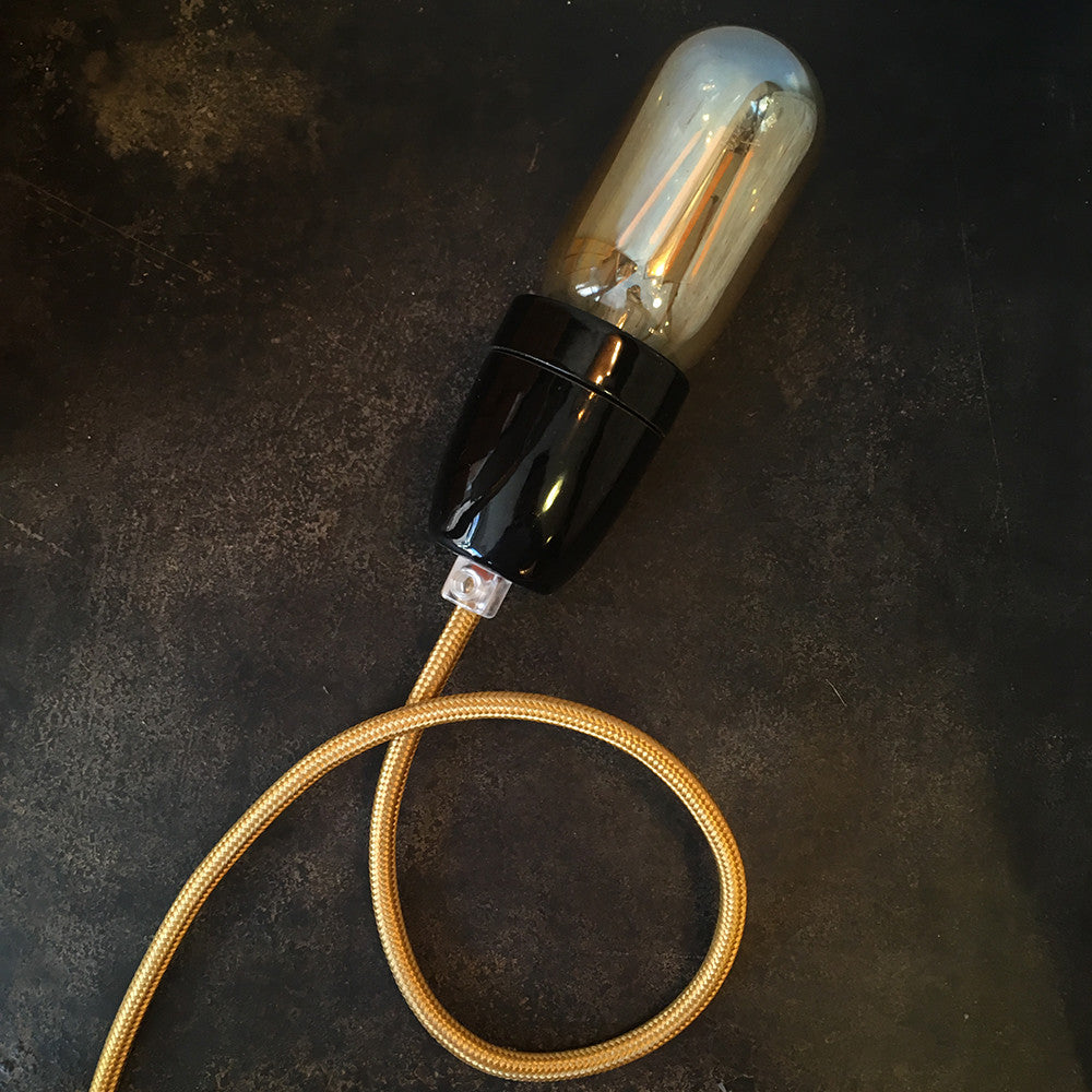 cable electrique fil textile vintage tissu jaune vieil or doré rond lampe luminaire