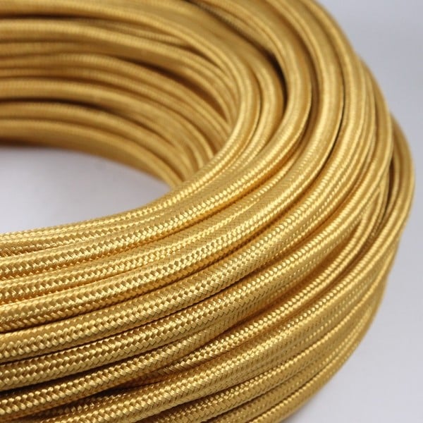 cable electrique couleur fil textile vintage tissu jaune vieil or doré rond lampe luminaire coloré