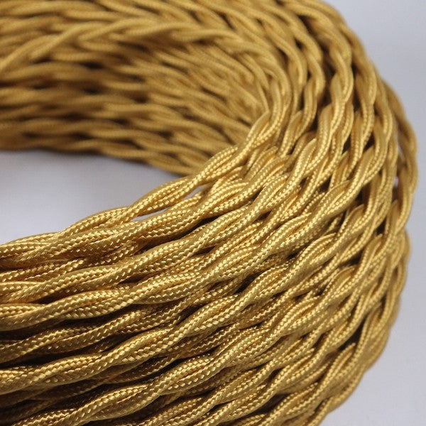 cable electrique couleur fil textile vintage tissu jaune vieil or doré torsadé lampe luminaire coloré