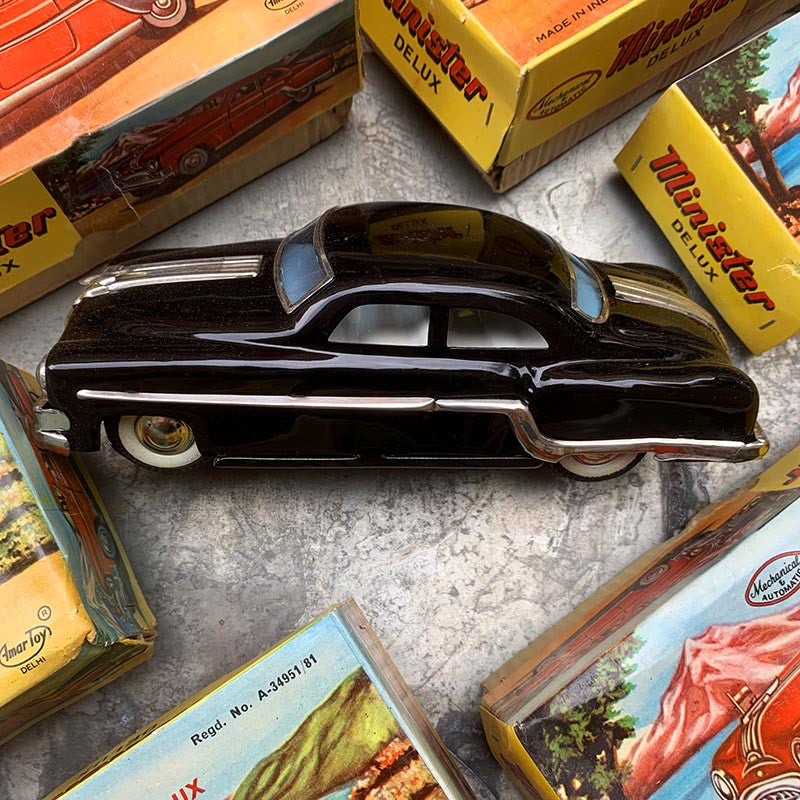 voiture en tôle lithographiée 1950 1960 minister car jouet ancien ancienne amar toy delhi rouge noire